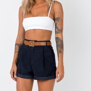 Navy High-Waist Corduroy Shorts